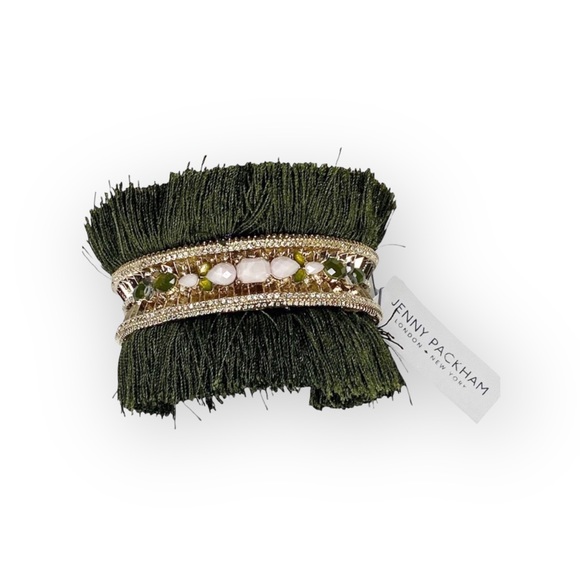 new Jenny Packham ❀ Chic Fringed Crystal Gemstones Cuff ❀ Gold + Olive Green ❀ - Picture 7 of 17